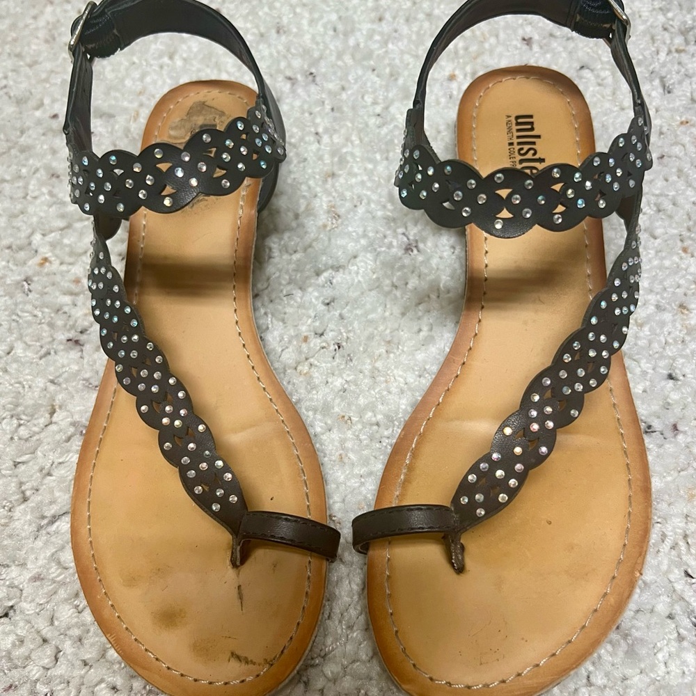 unlisted black flat sandal w rhinestones